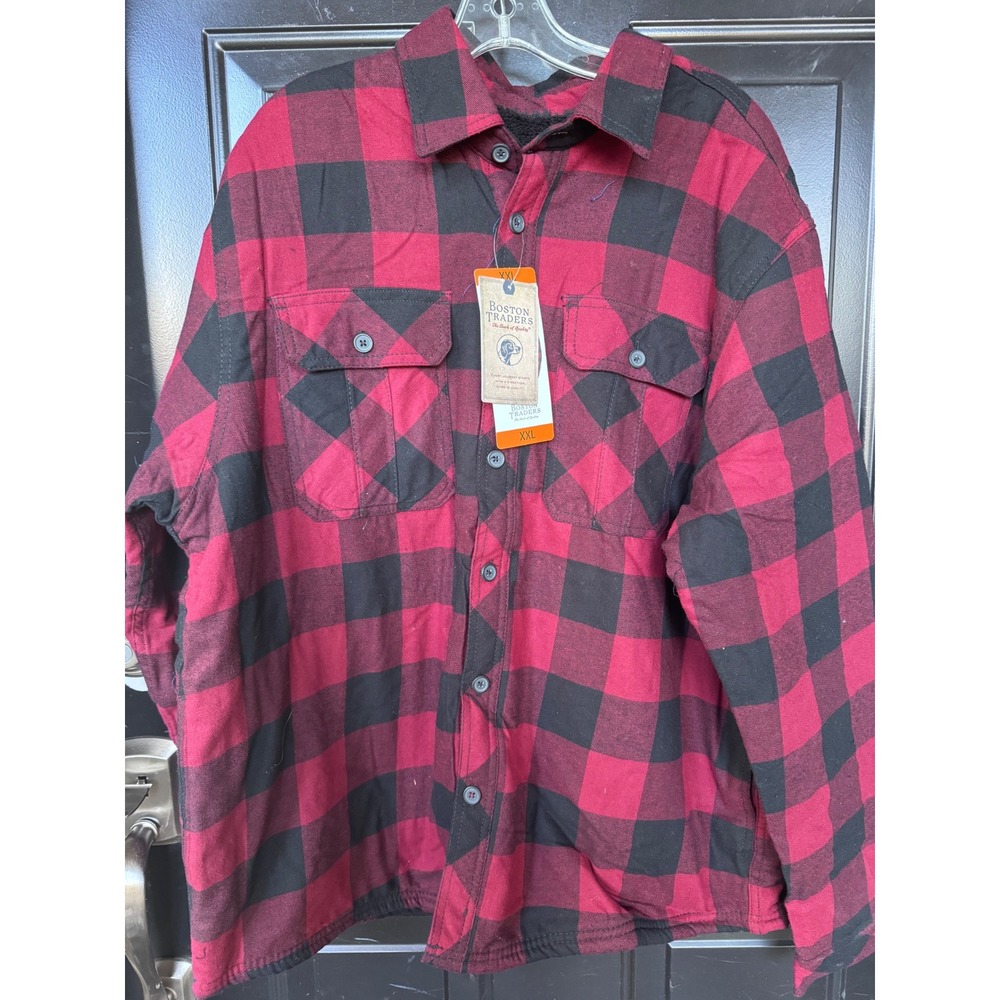 Boston Traders Mens XXL Red Buffalo Plaid Sherpa Lined Flannel Shirt Jacket NWT